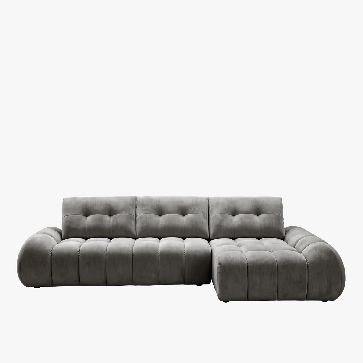 KESSY Canapé d'angle avec dossier amovible en tissu capitonné gris - Angle droit - Canapés d'angle - Mobilier Deco