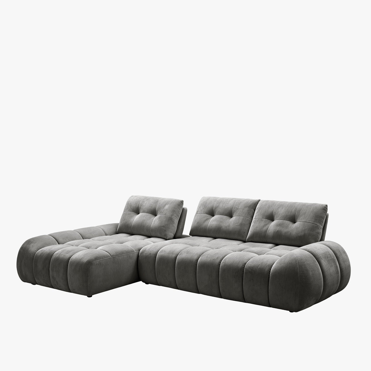 KESSY Canapé d'angle avec dossier amovible en tissu capitonné gris - Angle gauche - Canapés d'angle - Mobilier Deco
