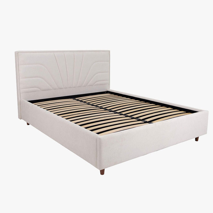 KIRA Lit double en tissu avec coffre en tissu beige 160x200 cm
