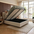 KIRA Lit double en tissu avec coffre en tissu beige 160x200 cm