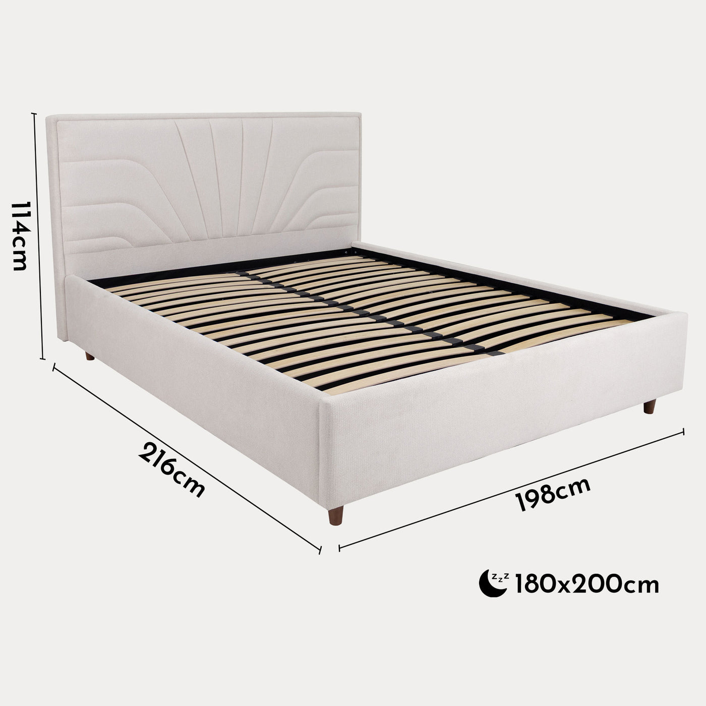 KIRA Lit double en tissu avec coffre en tissu beige 180x200 cm