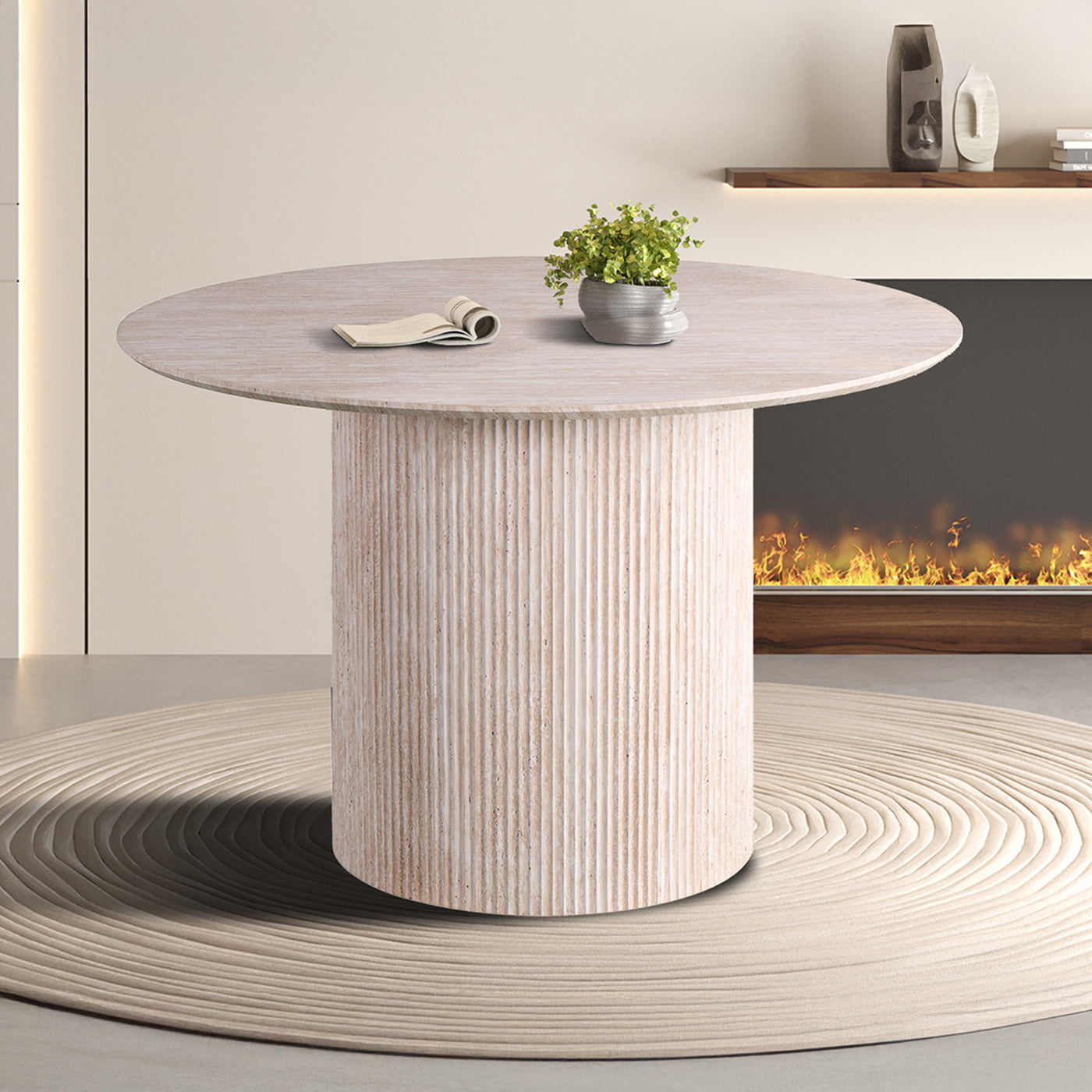 LAGOS - 120 Table à manger ronde couleur travertin 120 cm