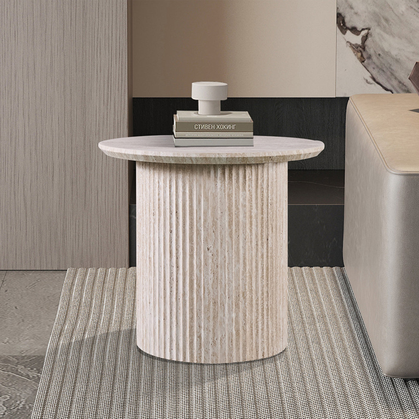 LAGOS - 50 Table d'appoint couleur travertin D50 cm
