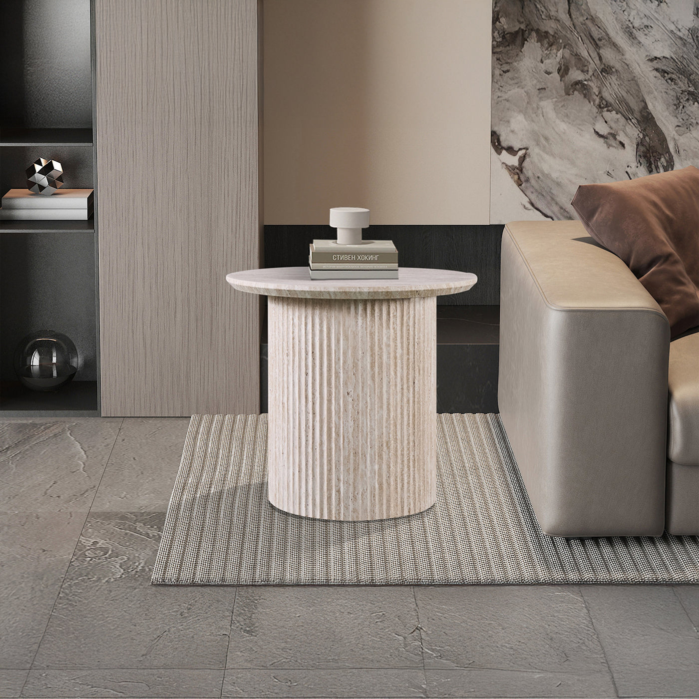LAGOS - 50 Table d'appoint couleur travertin D50 cm
