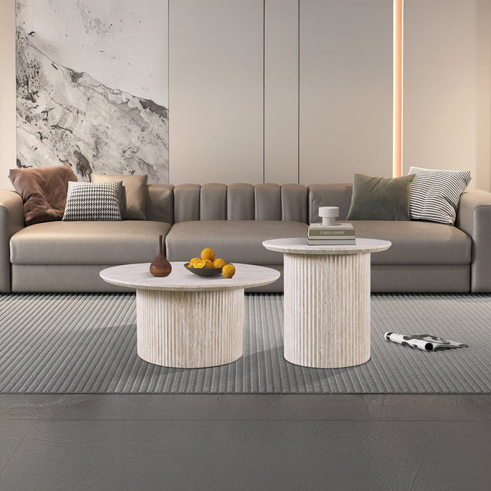 LAGOS - 50 Table d'appoint couleur travertin D50 cm