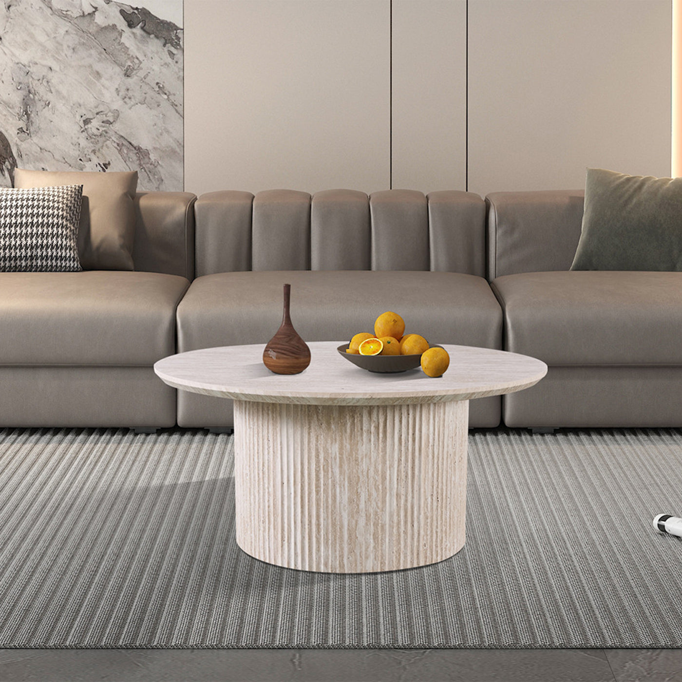 LAGOS - 80 Table basse ronde couleur travertin D80 cm