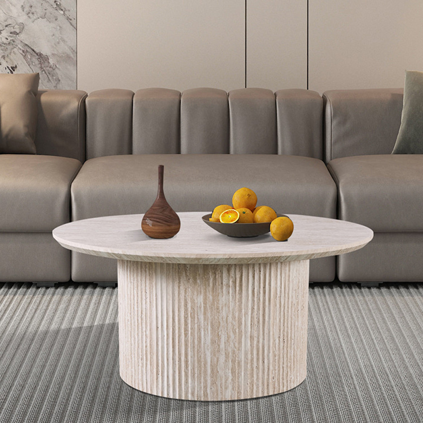 LAGOS - 80 Table basse ronde couleur travertin D80 cm