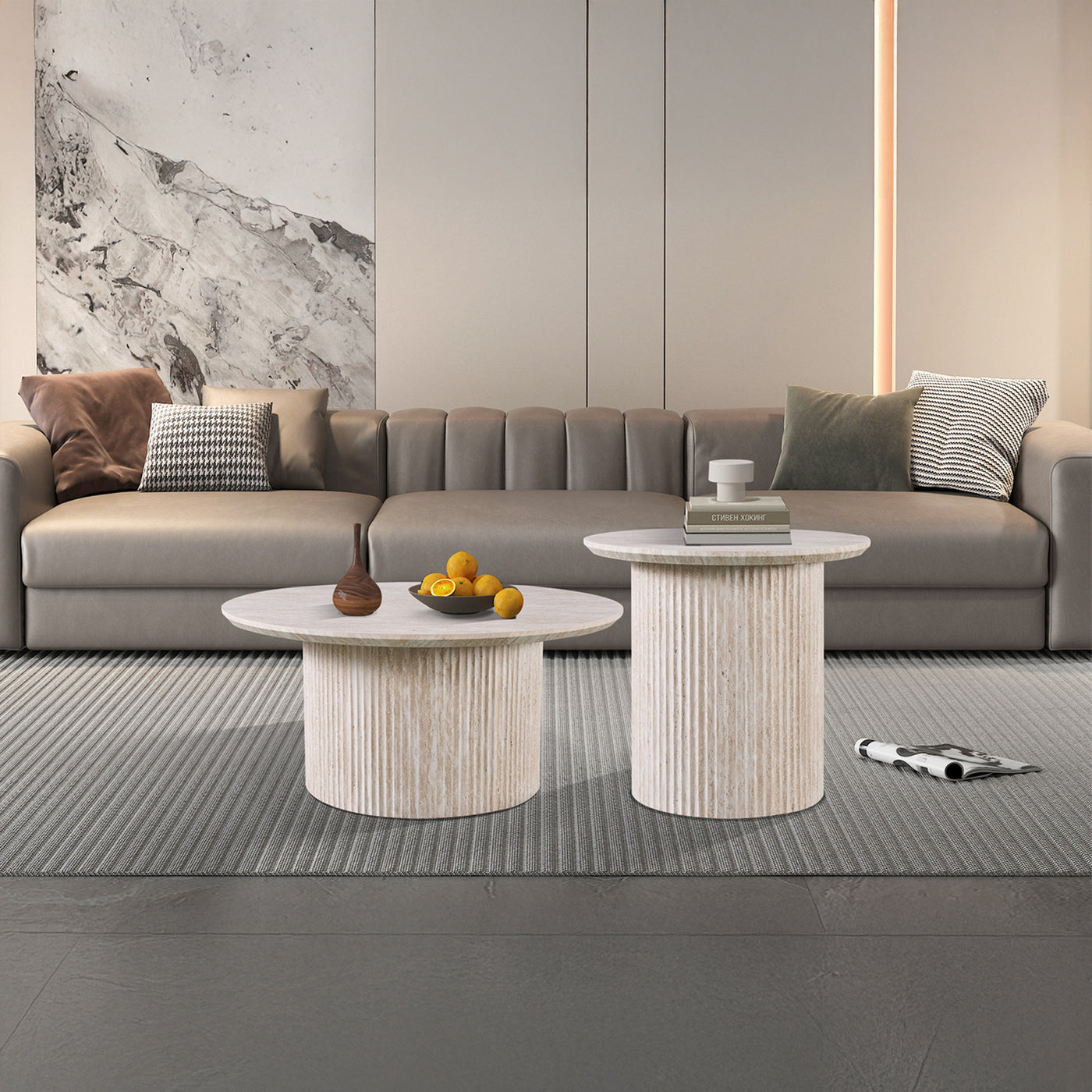 LAGOS - 80 Table basse ronde couleur travertin D80 cm