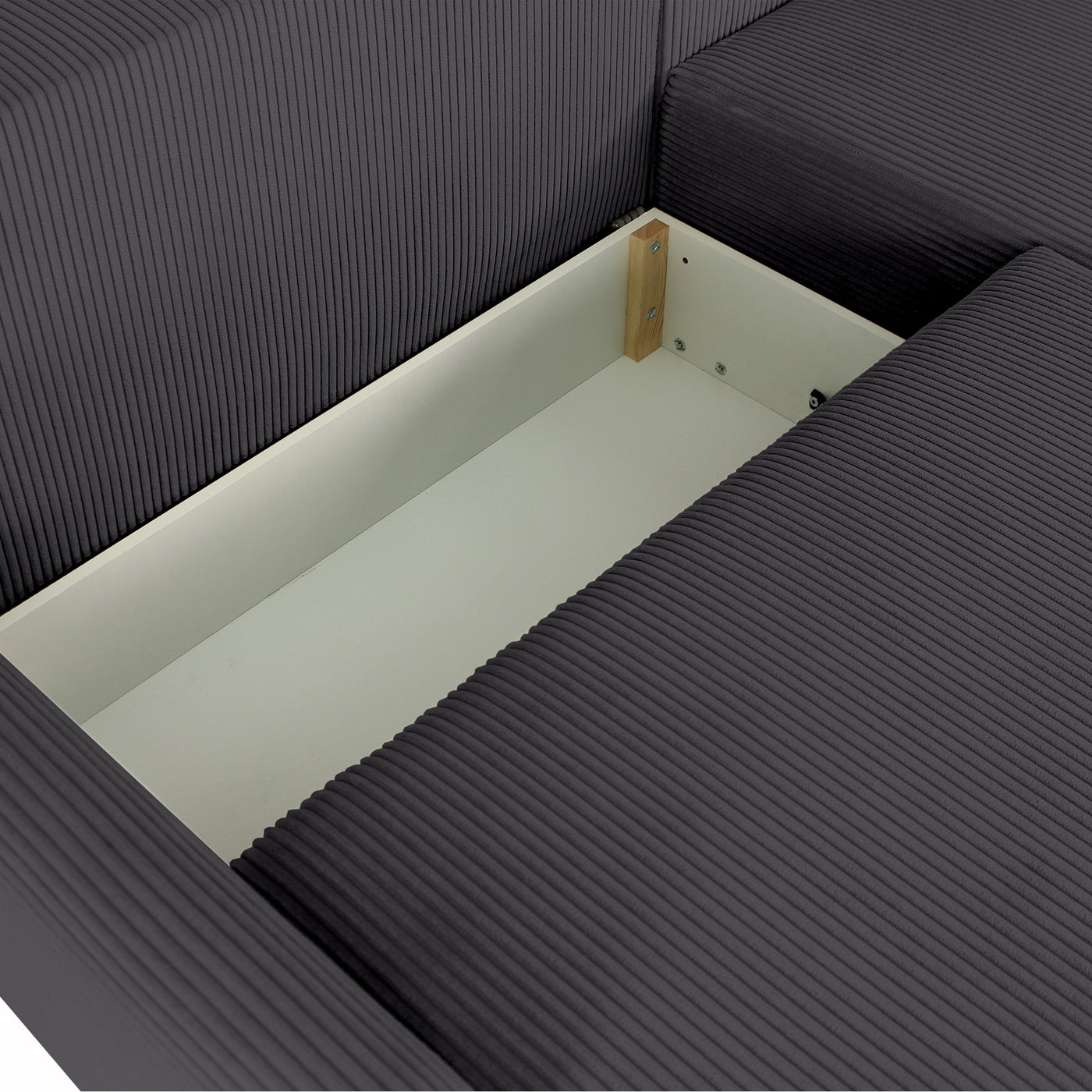 LANA Canapé d'angle convertible et réversible avec coffre en tissu gris foncé