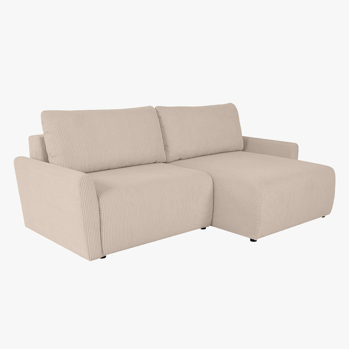 LANA Canapé d'angle convertible et réversible avec coffre en tissu beige