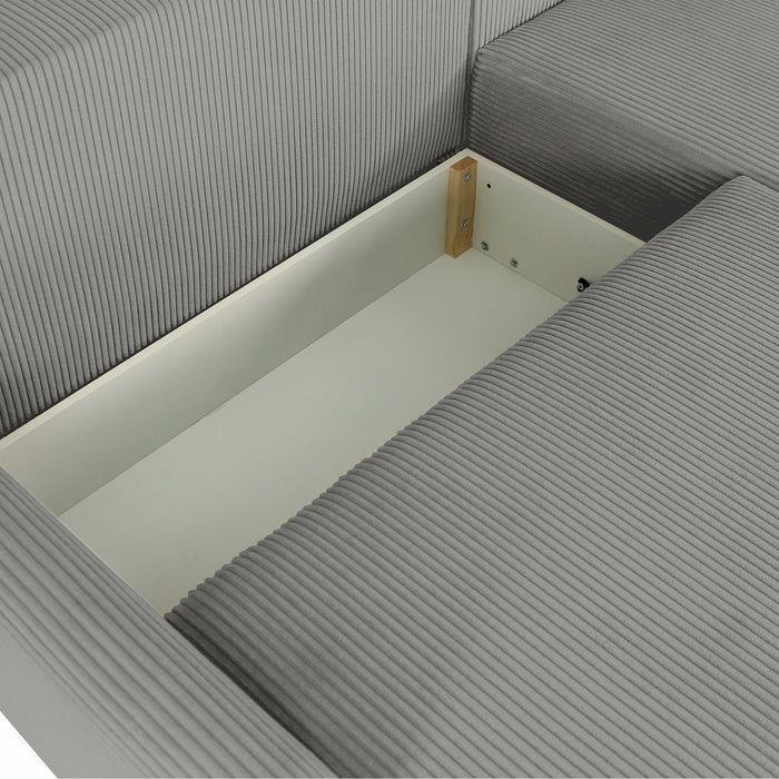 LANA Canapé d'angle convertible et réversible avec coffre en tissu gris clair