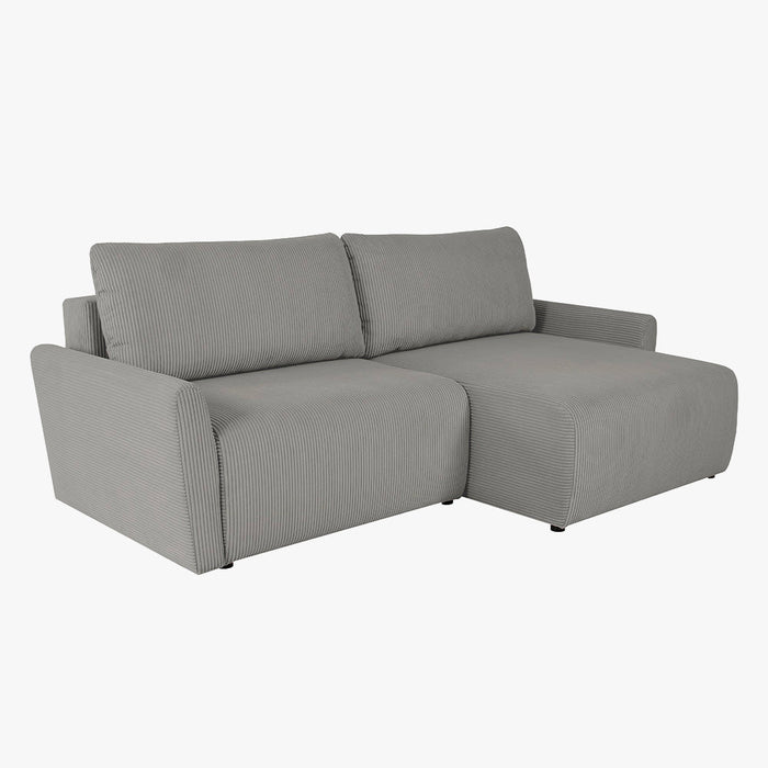 LANA Canapé d'angle convertible et réversible avec coffre en tissu gris clair