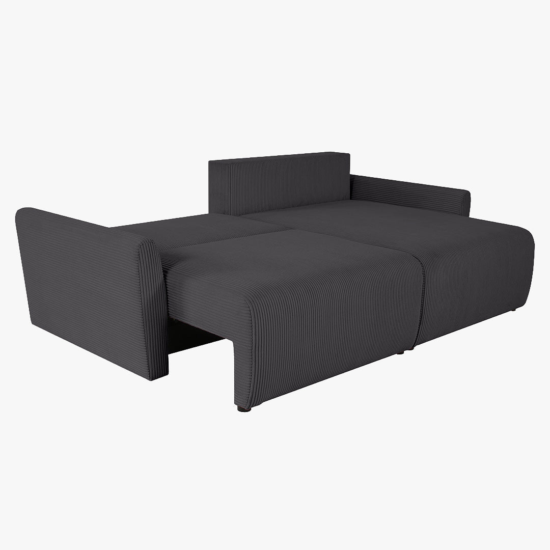 LANA Canapé d'angle convertible et réversible avec coffre en tissu gris foncé - Canapé d'angle convertible - Mobilier Deco