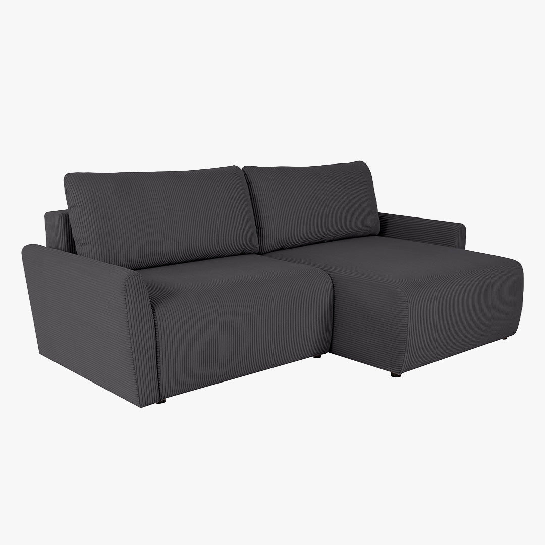 LANA Canapé d'angle convertible et réversible avec coffre en tissu gris foncé - Canapé d'angle convertible - Mobilier Deco