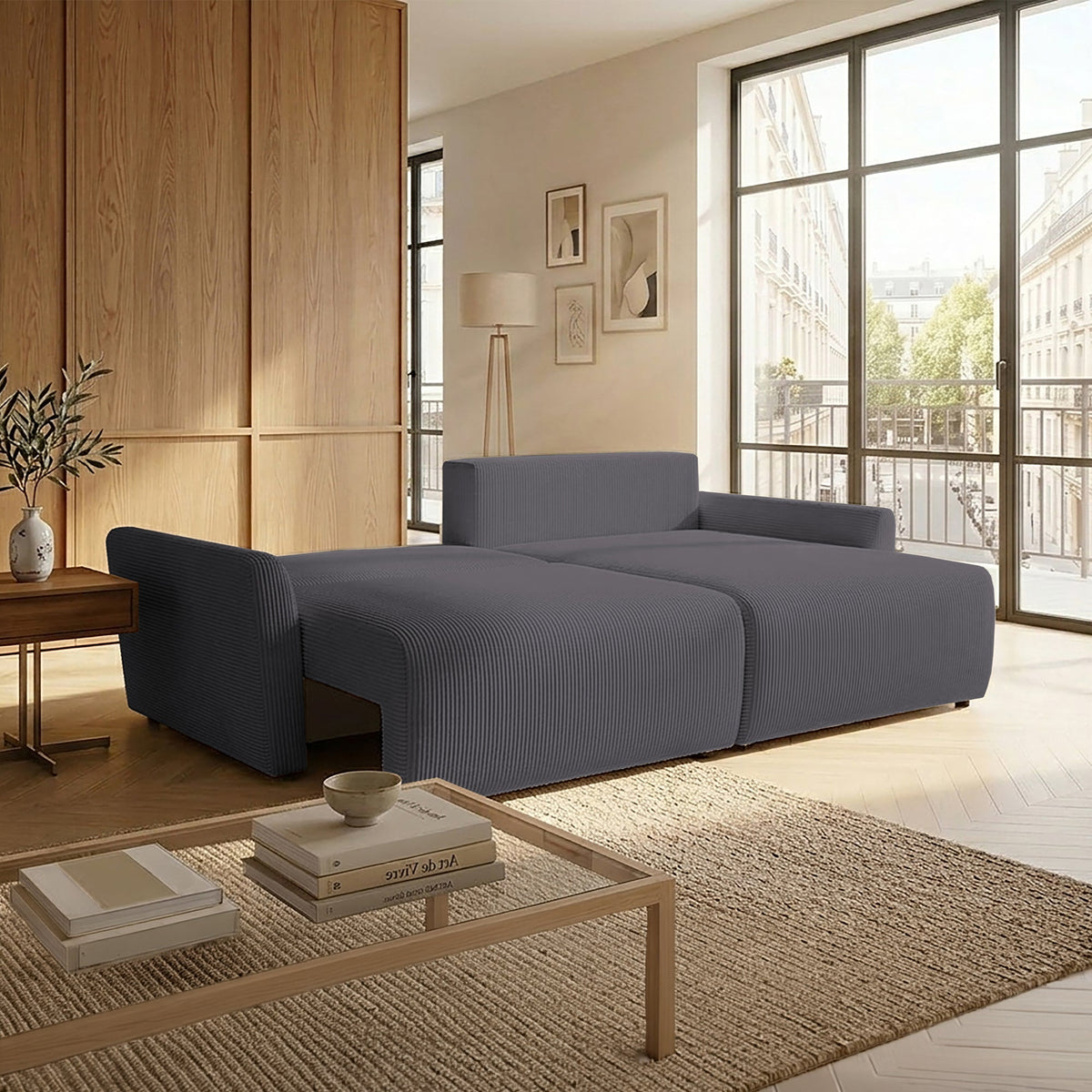 LANA Canapé d'angle convertible et réversible avec coffre en tissu gris foncé - Canapé d'angle convertible - Mobilier Deco
