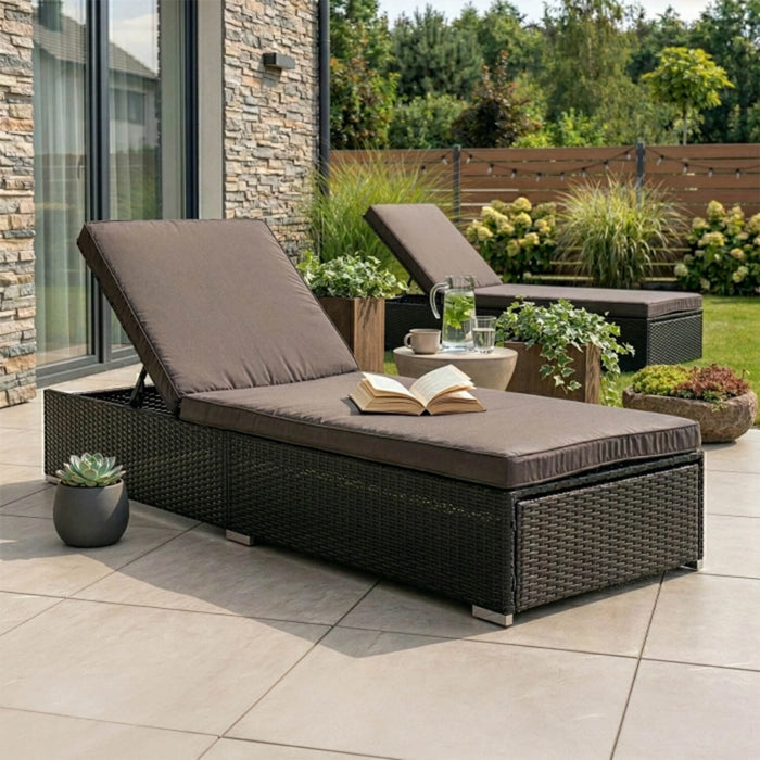 LARGO Fauteuil de jardin en rotin et tissu marron – Mobilier de jardin Mobilier Deco