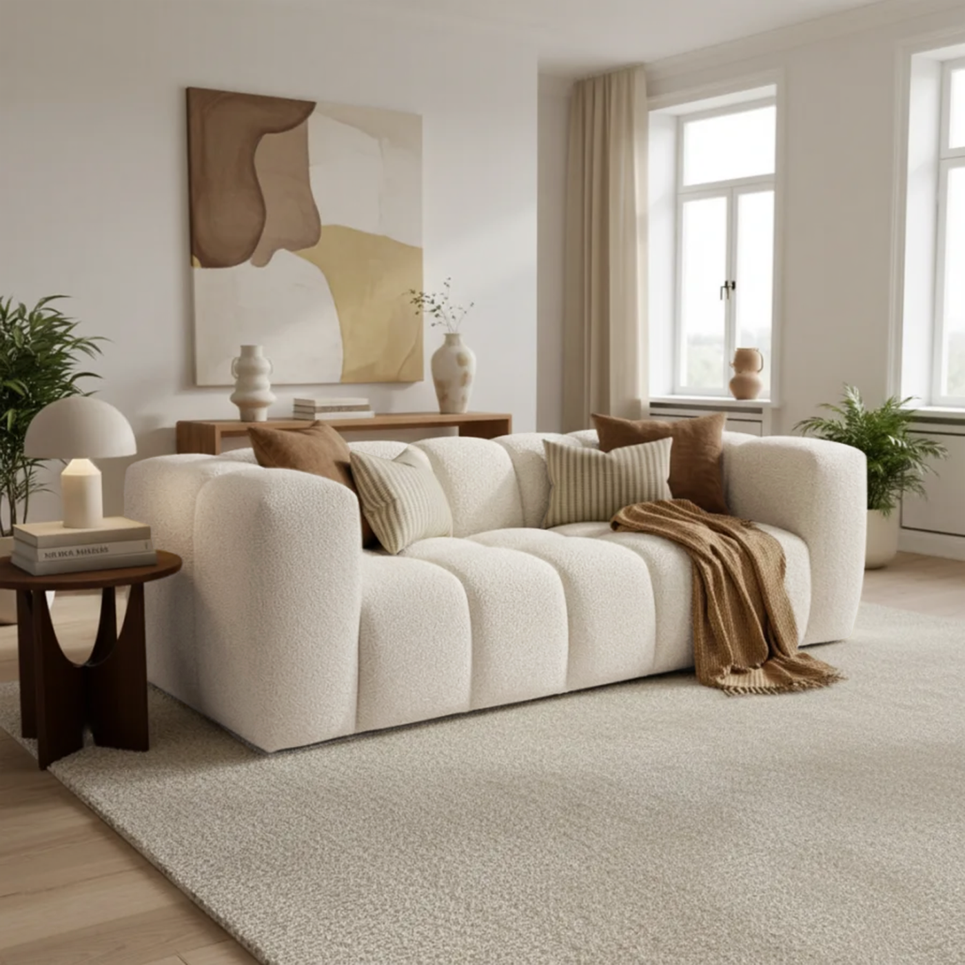 LAYANE Canapé 3 places tissu bouclette beige
