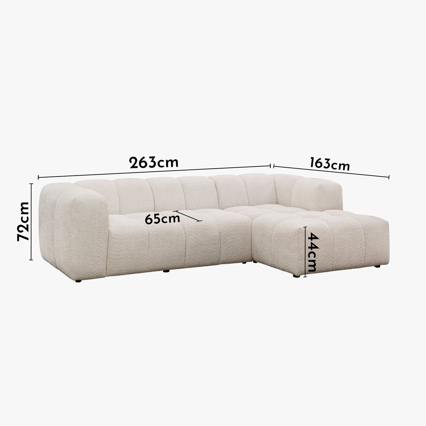 LAYANE Canapé d'angle tissu bouclette beige - Angle droit - Canapés d'angle - Mobilier Deco