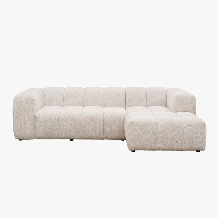 LAYANE Canapé d'angle tissu bouclette beige - Angle droit