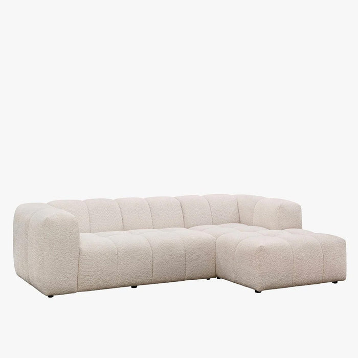 LAYANE Canapé d'angle tissu bouclette beige - Angle droit