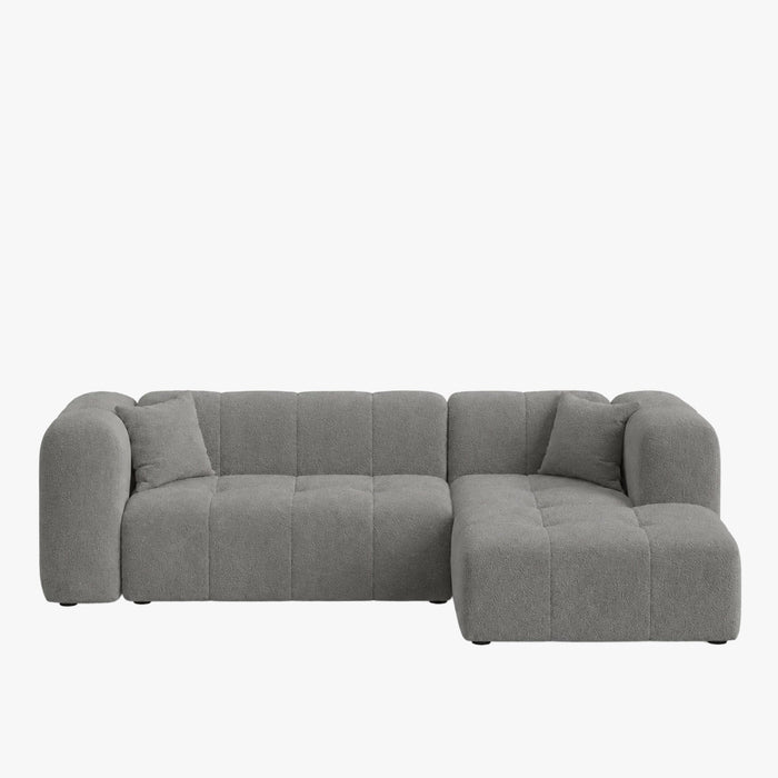 LAYANE Canapé d'angle tissu bouclette gris - Angle droit