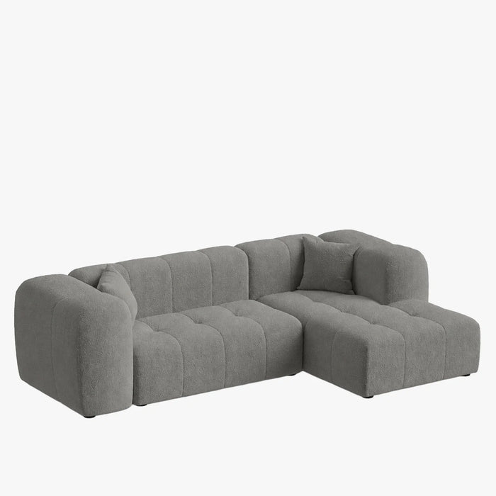 LAYANE Canapé d'angle tissu bouclette gris - Angle droit