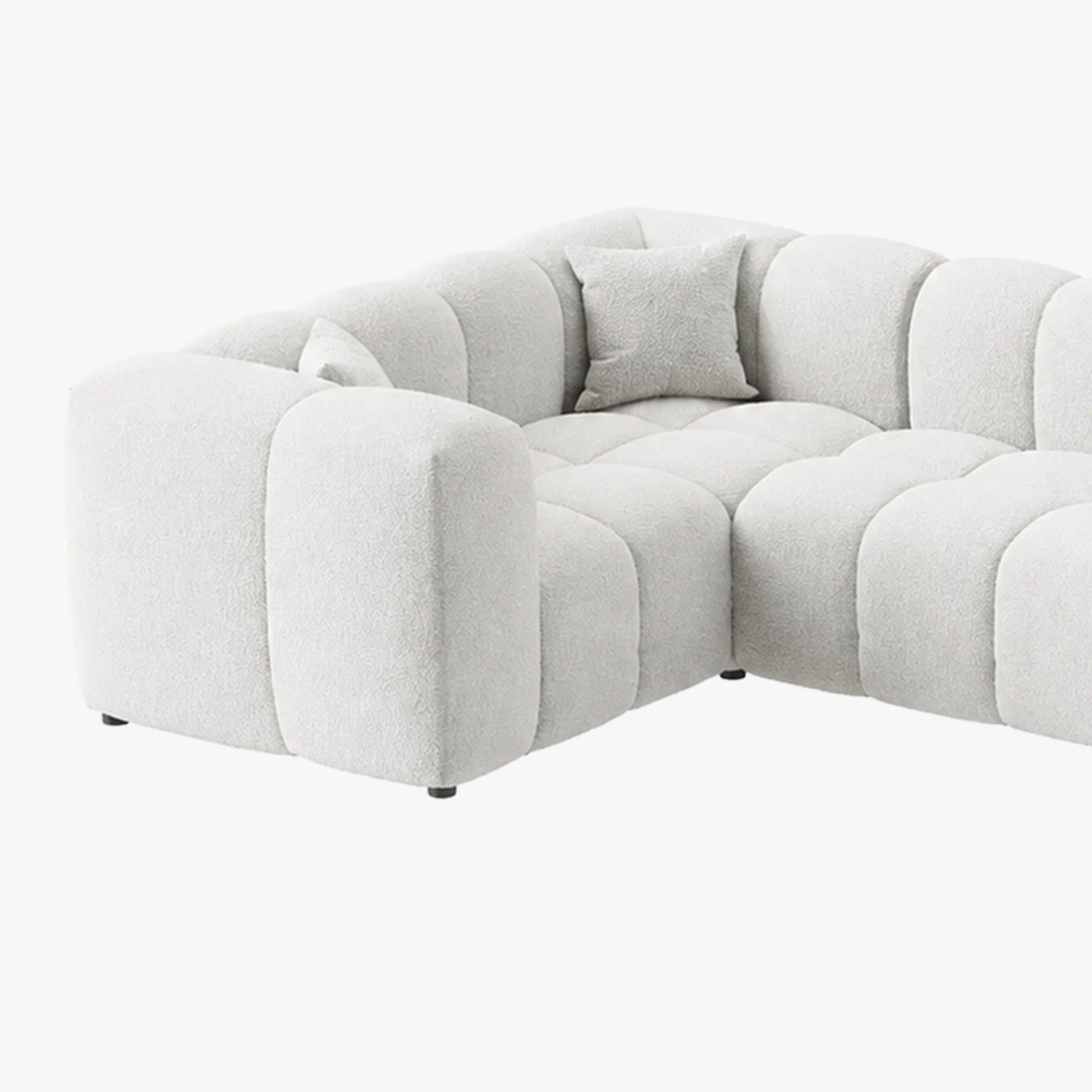 LAYANE Canapé panoramique tissu bouclette blanc écru - Angle droit - Canapés panoramiques - Mobilier Deco