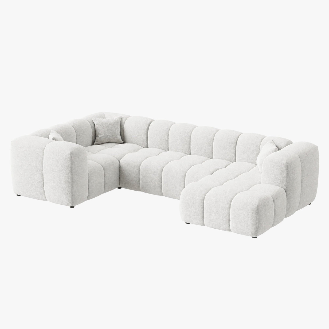 LAYANE Canapé panoramique tissu bouclette blanc écru - Angle droit - Canapés panoramiques - Mobilier Deco