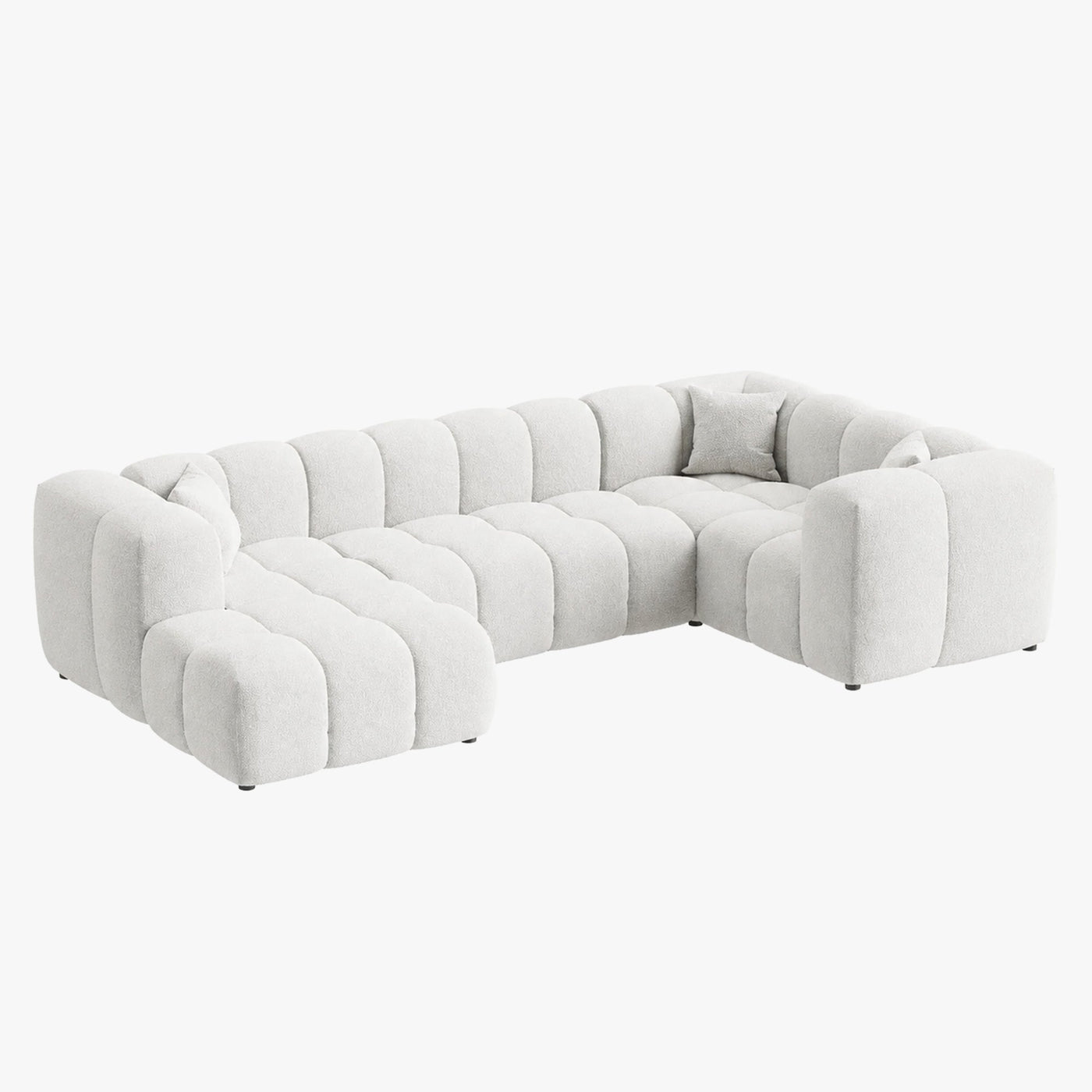 LAYANE Canapé panoramique tissu bouclette blanc écru - Angle gauche - Canapés panoramiques - Mobilier Deco