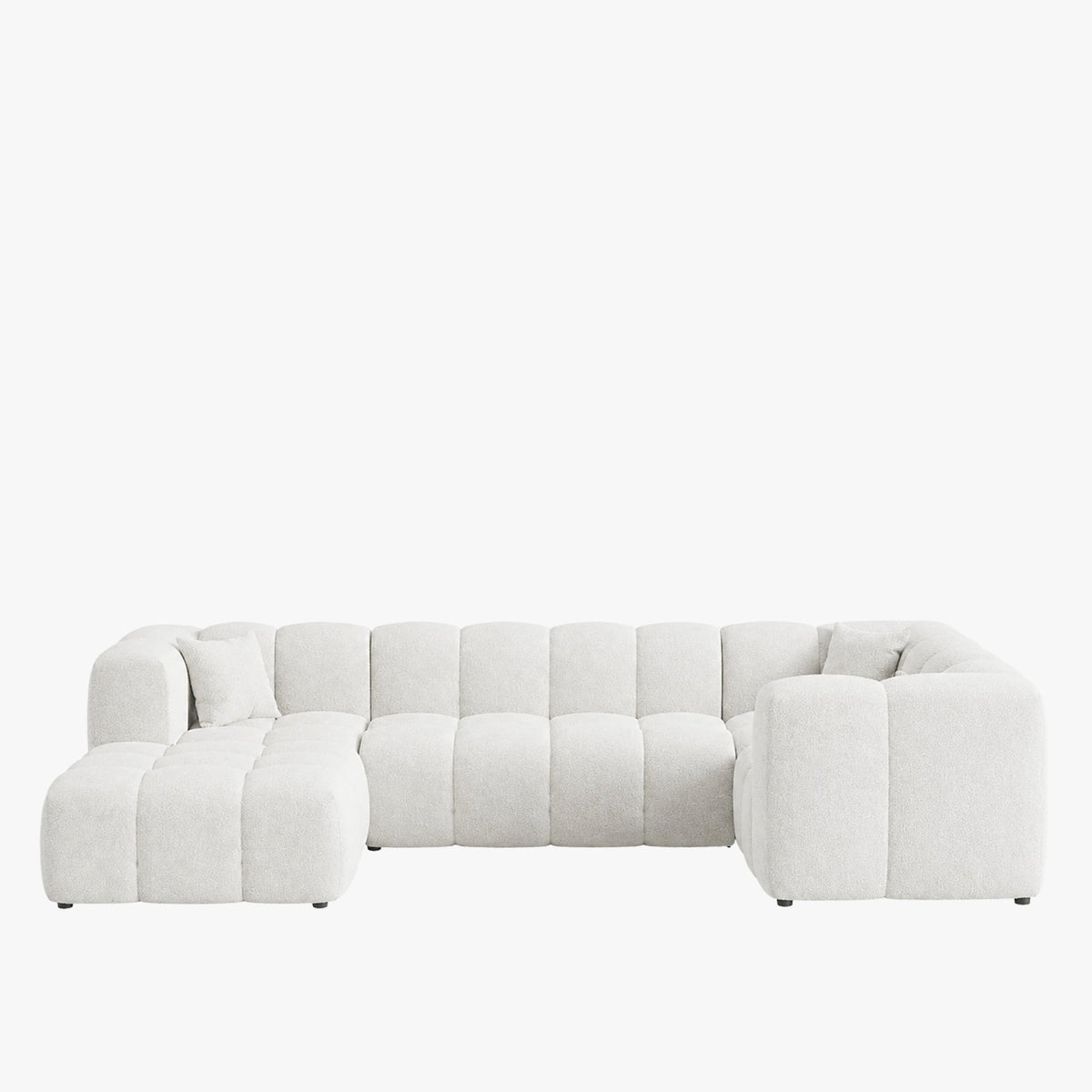 LAYANE Canapé panoramique tissu bouclette blanc écru - Angle gauche - Canapés panoramiques - Mobilier Deco