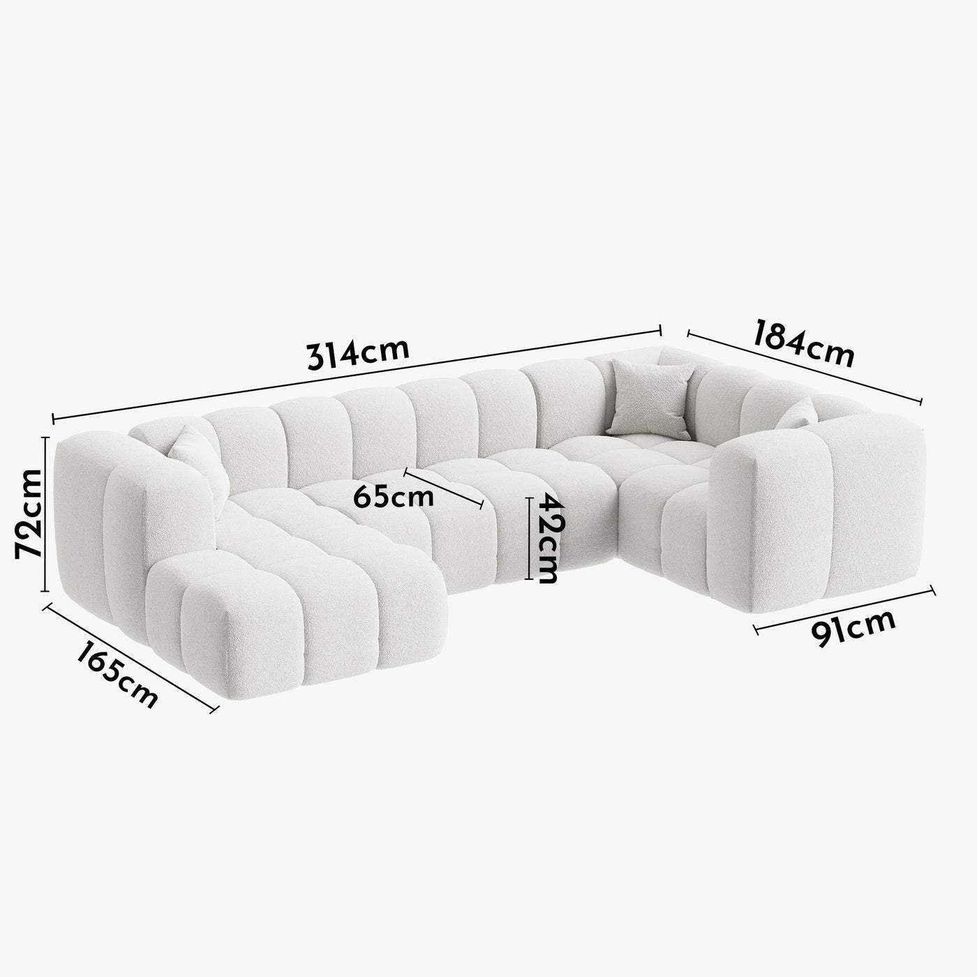LAYANE Canapé panoramique tissu bouclette blanc écru - Angle gauche - Canapés panoramiques - Mobilier Deco
