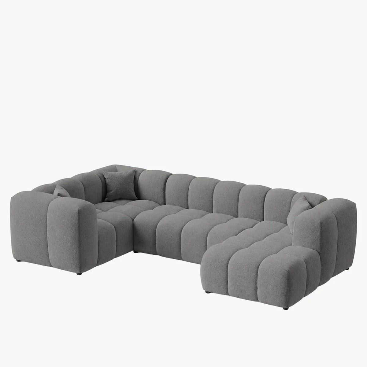 LAYANE Canapé panoramique tissu bouclette gris - Angle droit - Canapés panoramiques - Mobilier Deco