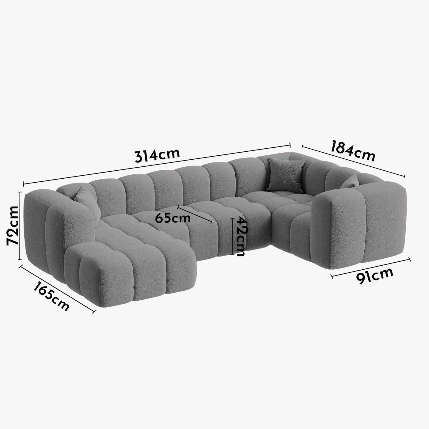 LAYANE Canapé panoramique tissu bouclette gris - Angle gauche - Canapés panoramiques - Mobilier Deco