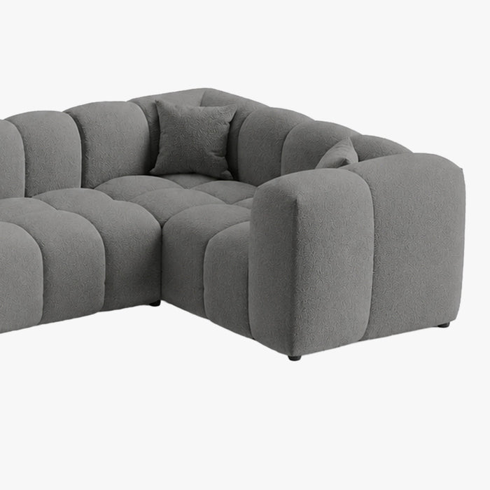LAYANE Canapé panoramique tissu bouclette gris - Angle gauche