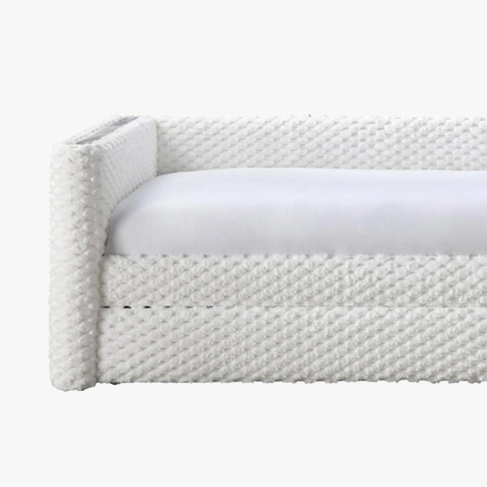 LEANA Lit gigogne tissu blanc 90x190 cm