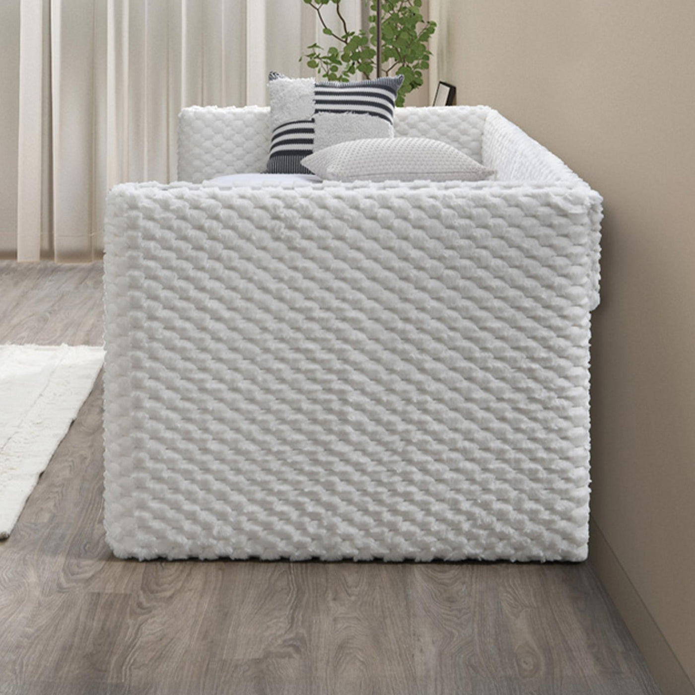 LEANA Lit gigogne tissu blanc 90x190 cm