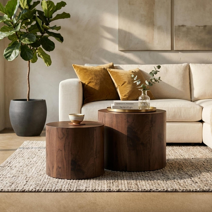 LEILA Lot de 2 tables basses couleur bois foncé