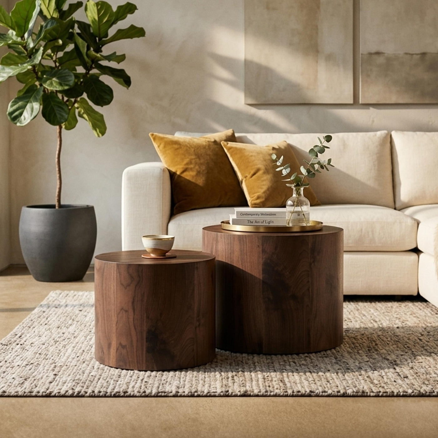 LEILA Lot de 2 tables basses couleur bois foncé