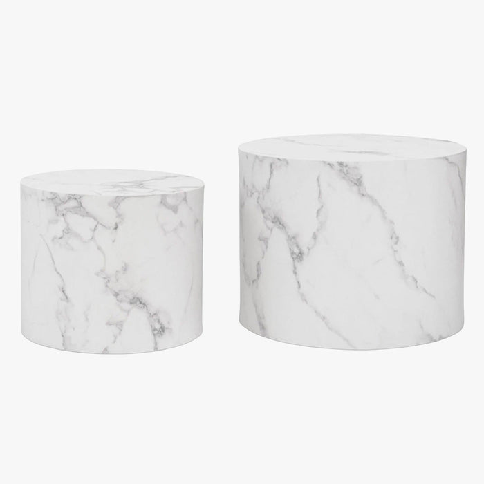 LEILA Lot de 2 tables basses couleur marbre blanc