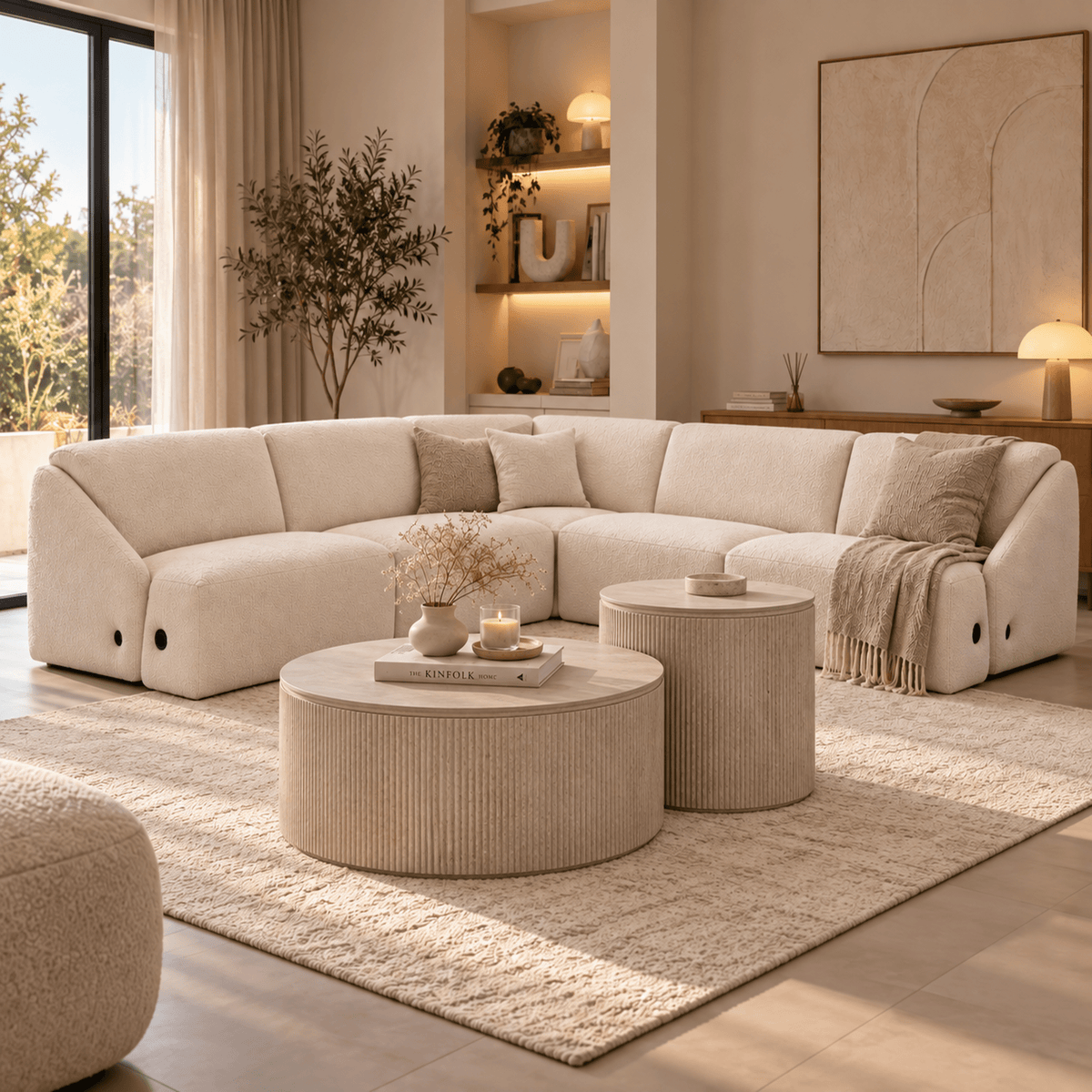 LENA Canapé d'angle modulable en tissu beige - Canapés d'angle - Mobilier Deco