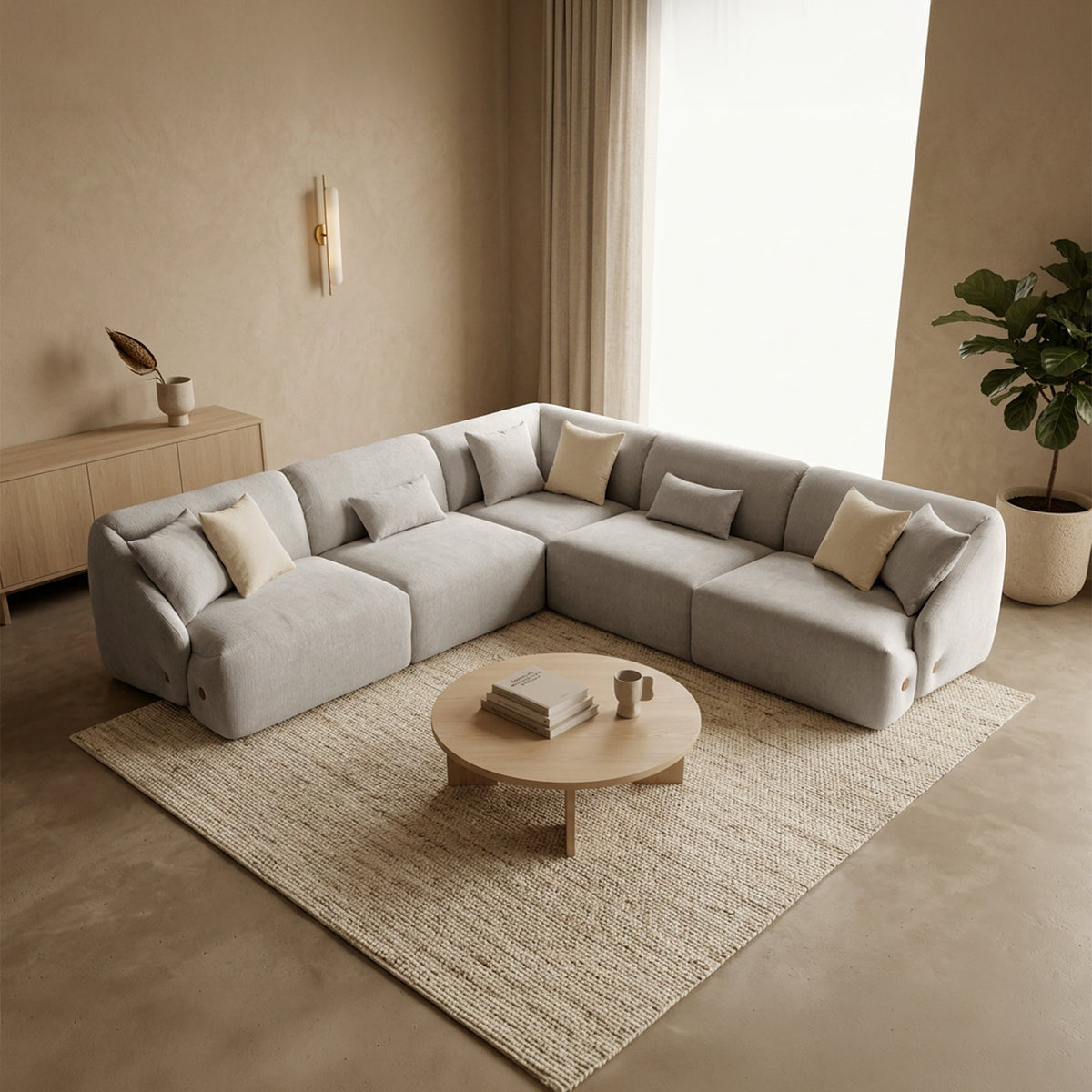 LENA Canapé d'angle modulable en tissu gris clair - Canapés d'angle - Mobilier Deco