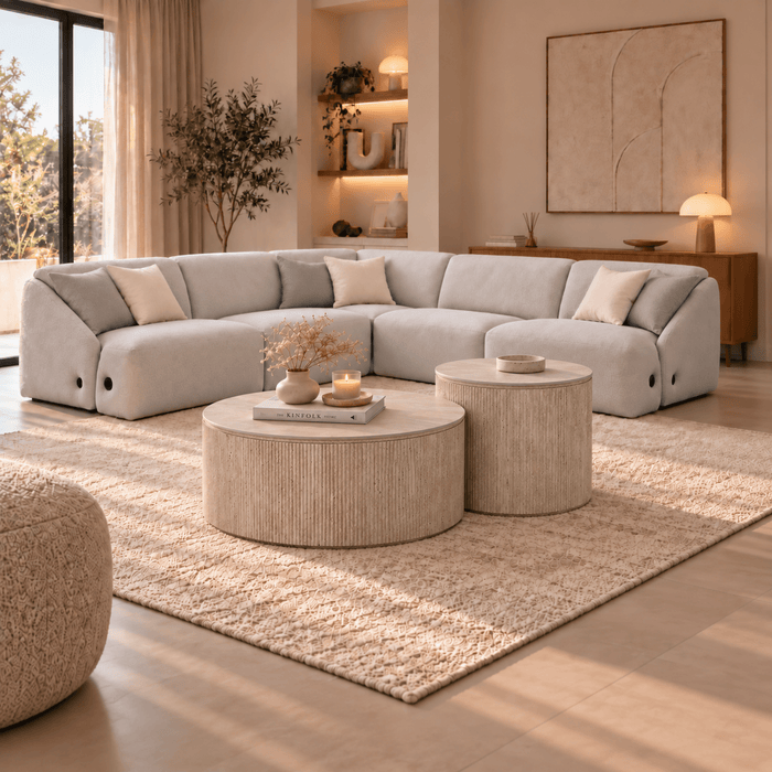 LENA Canapé d'angle modulable en tissu gris clair – Canapés d'angle Mobilier Deco