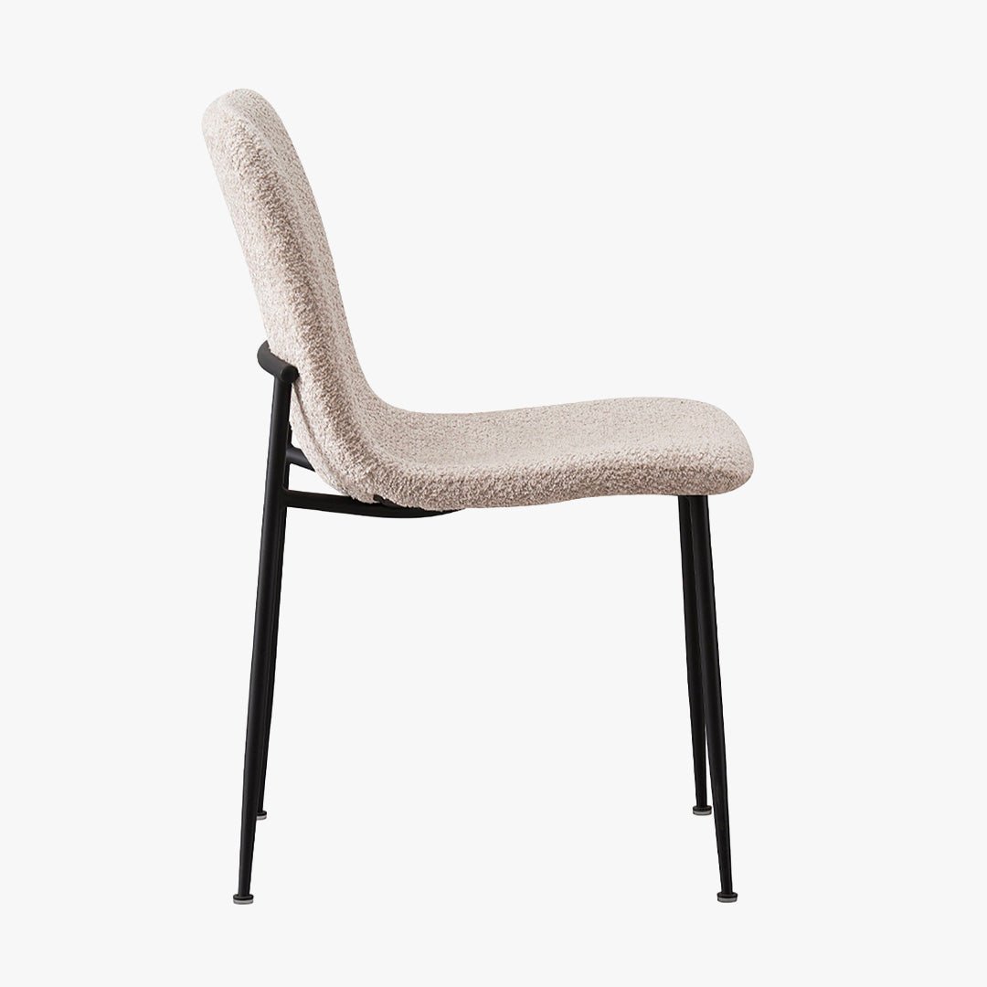 LEONOR Lot de 2 chaises en tissu bouclette beige pieds en métal noir - Chaise de repas - Mobilier Deco