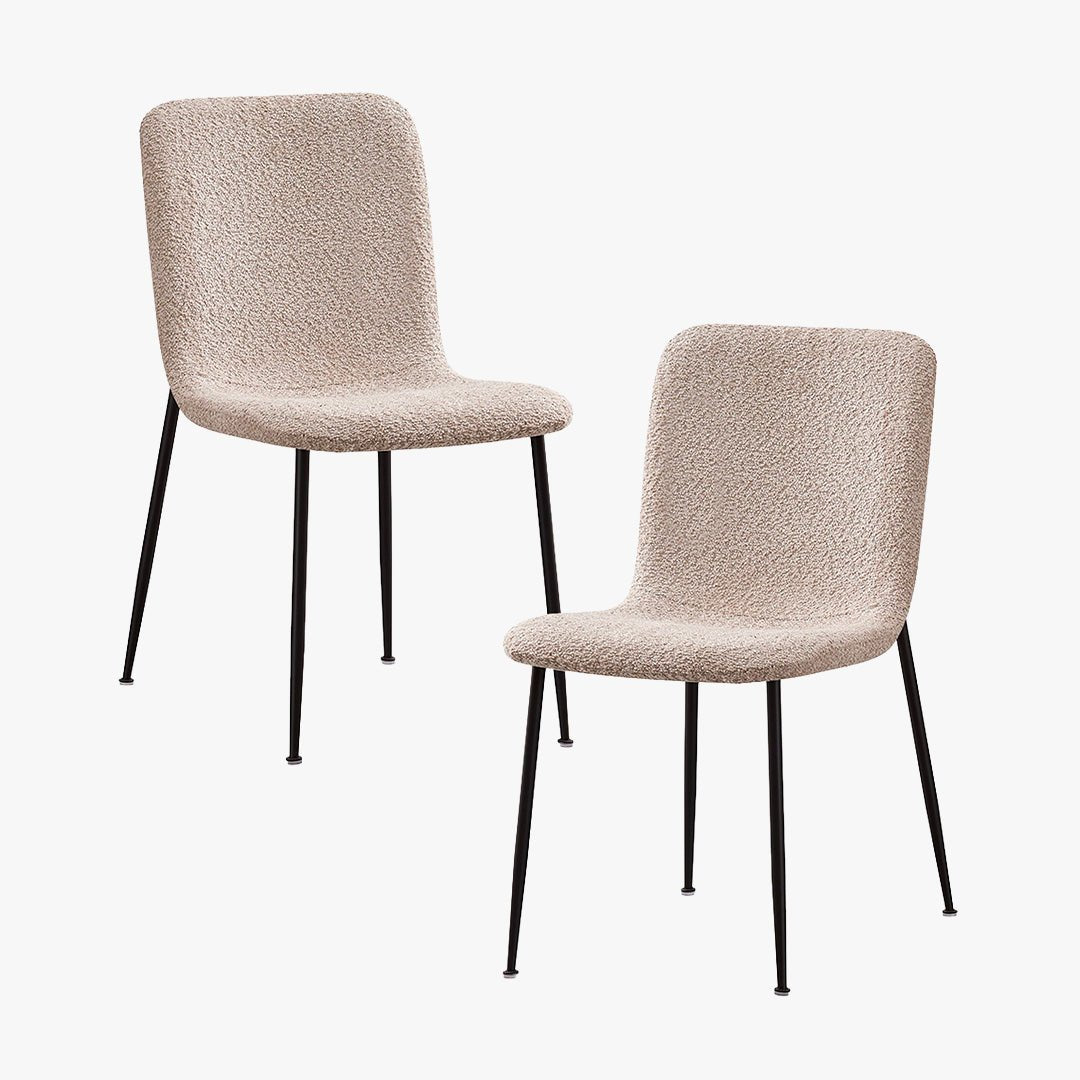 LEONOR Lot de 2 chaises en tissu bouclette beige pieds en métal noir - Chaise de repas - Mobilier Deco