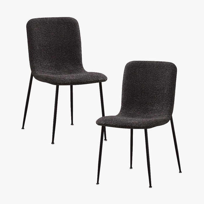 LEONOR Lot de 2 chaises en tissu bouclette gris foncé pieds en métal noir
