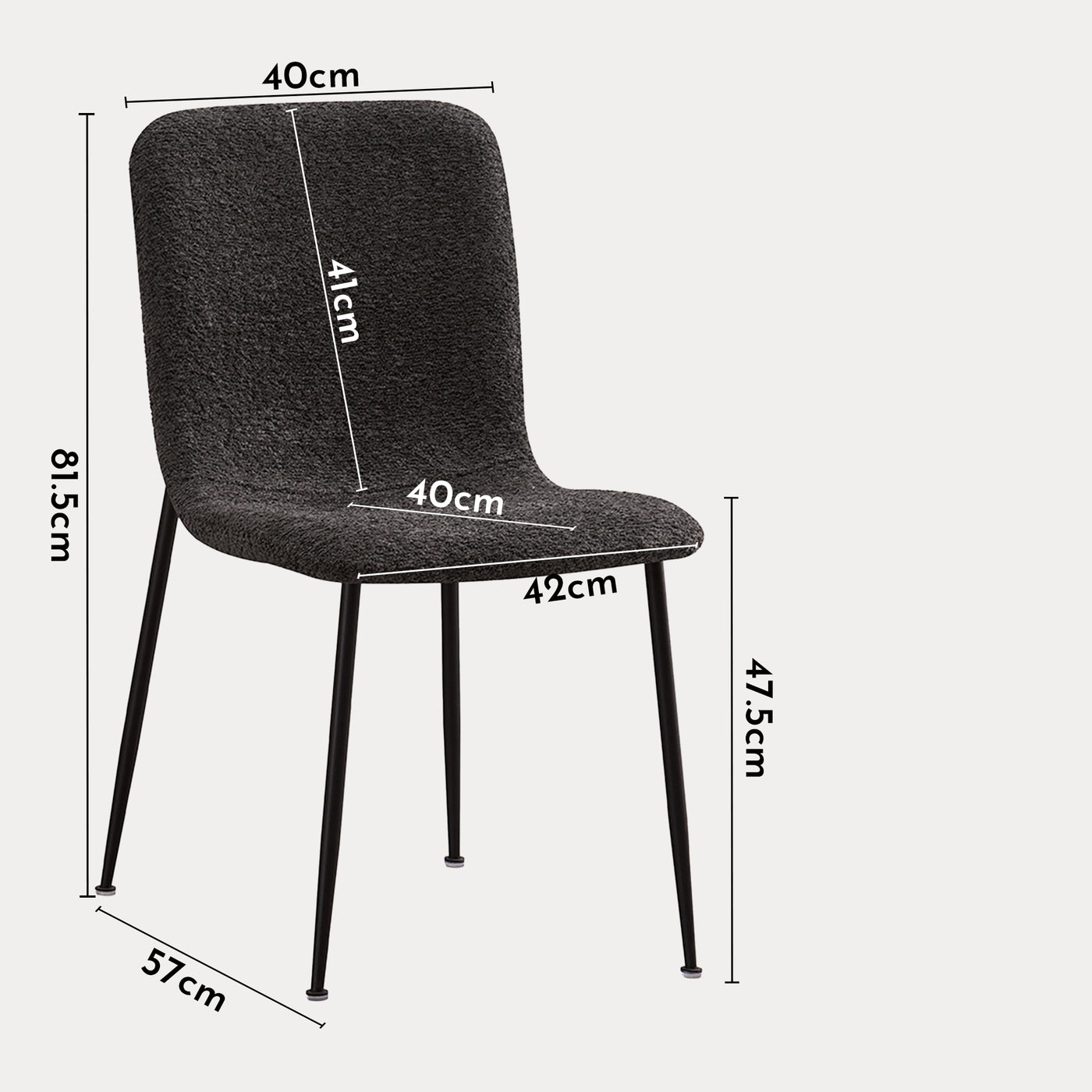 LEONOR Lot de 2 chaises en tissu bouclette gris foncé pieds en métal noir