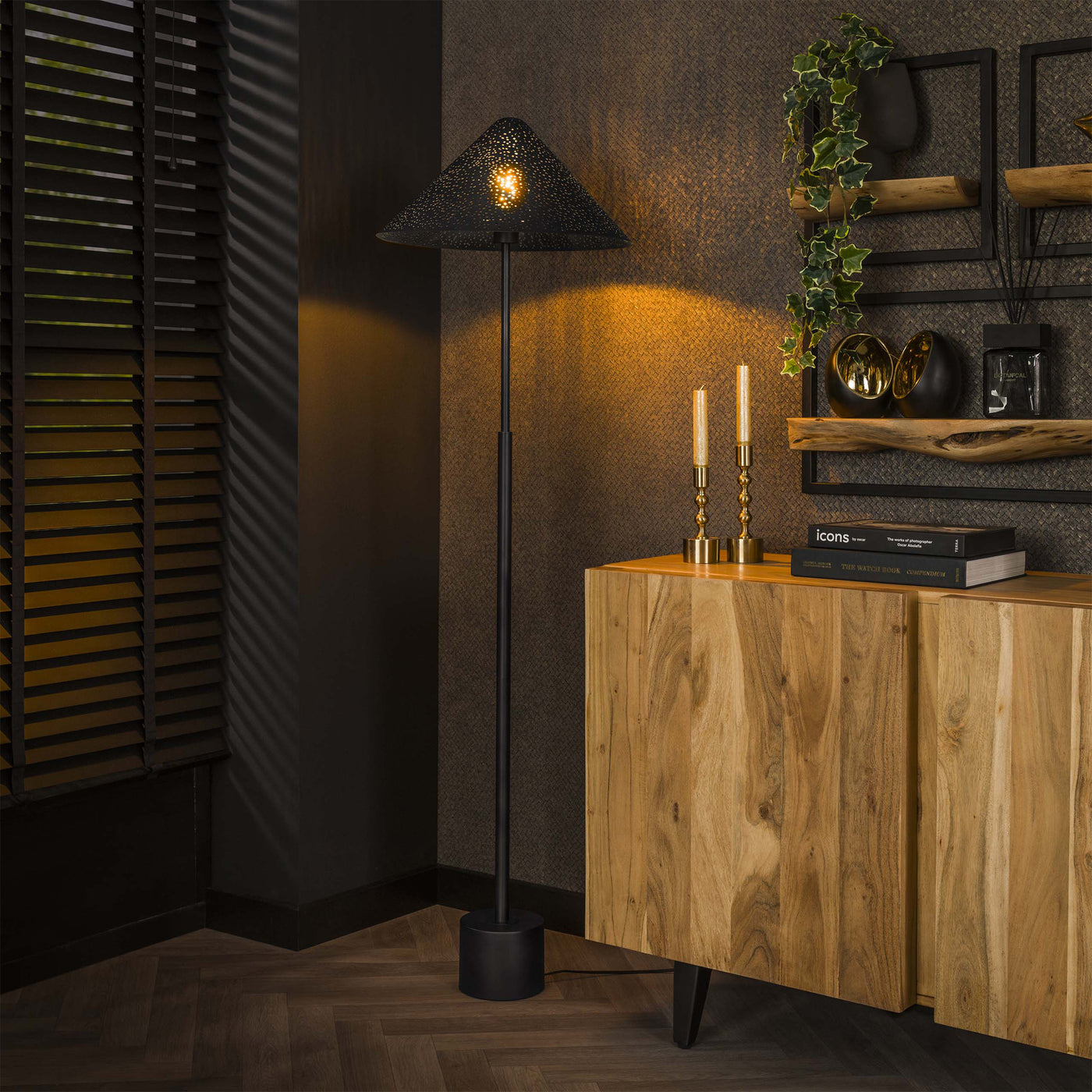 LEYOS Lampadaire avec abat jour en acier gris foncé 45x154 cm