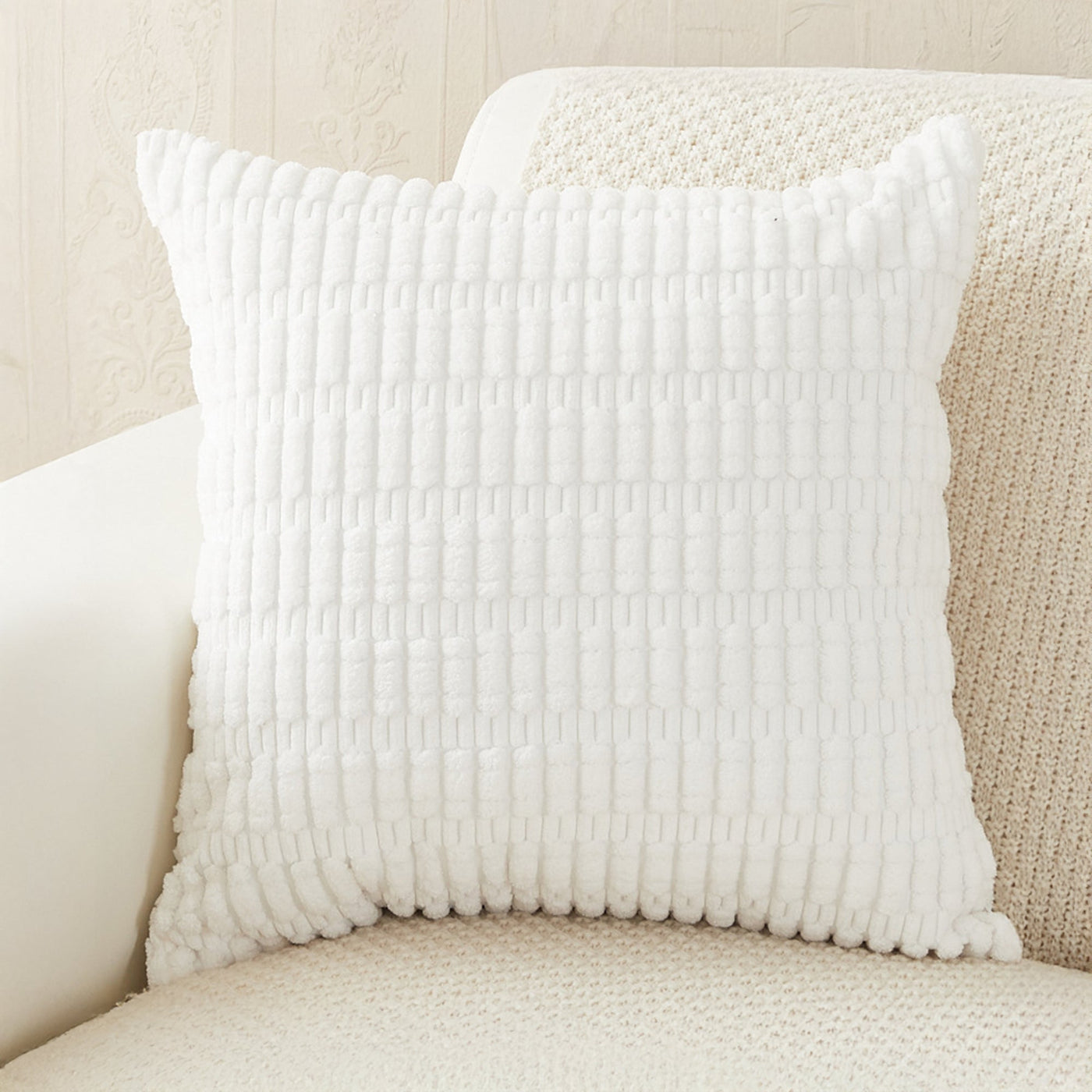 LEYSIA Coussin carré en tissu blanc 43x43 cm - Coussins - Mobilier Deco