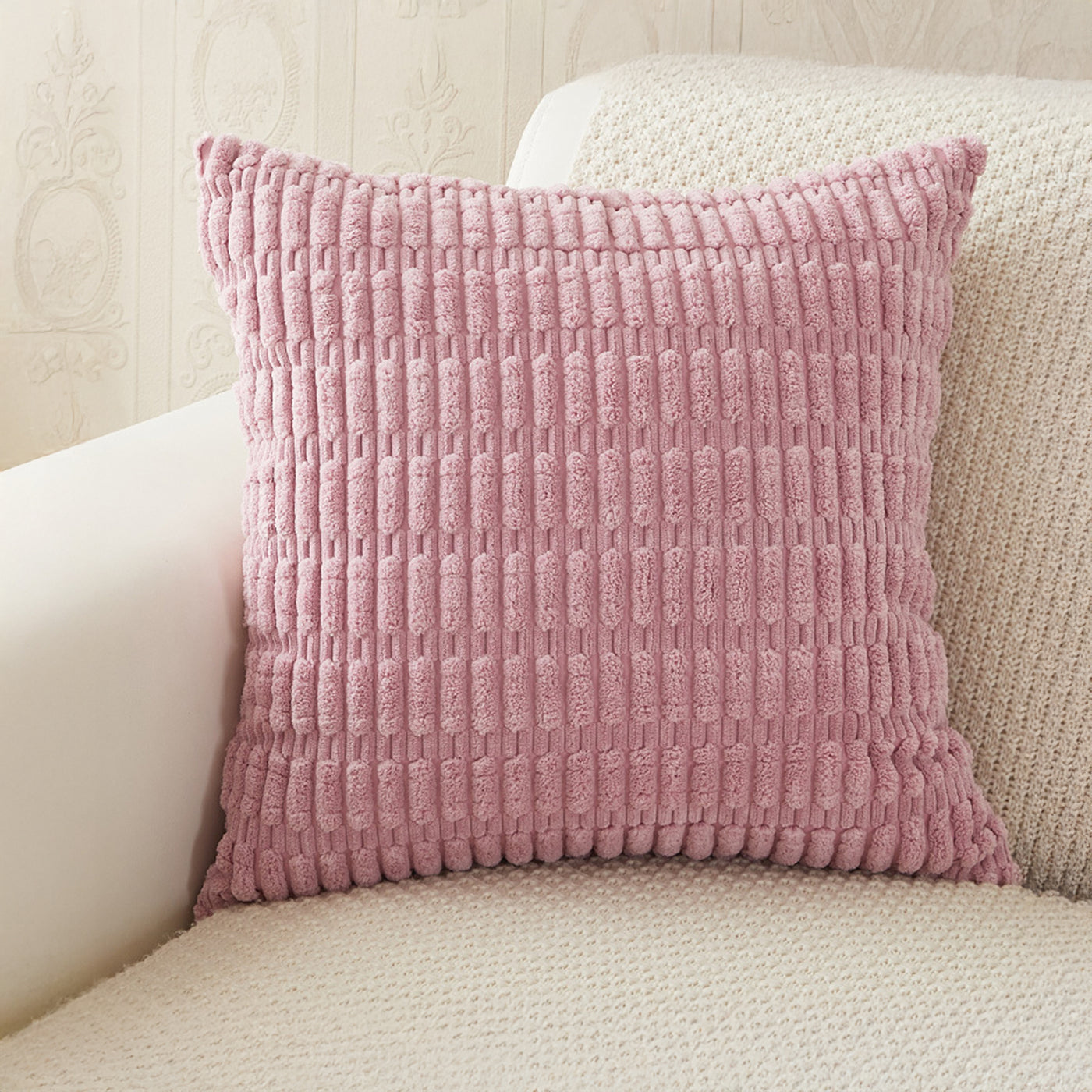 LEYSIA Coussin carré en tissu rose 43x43 cm