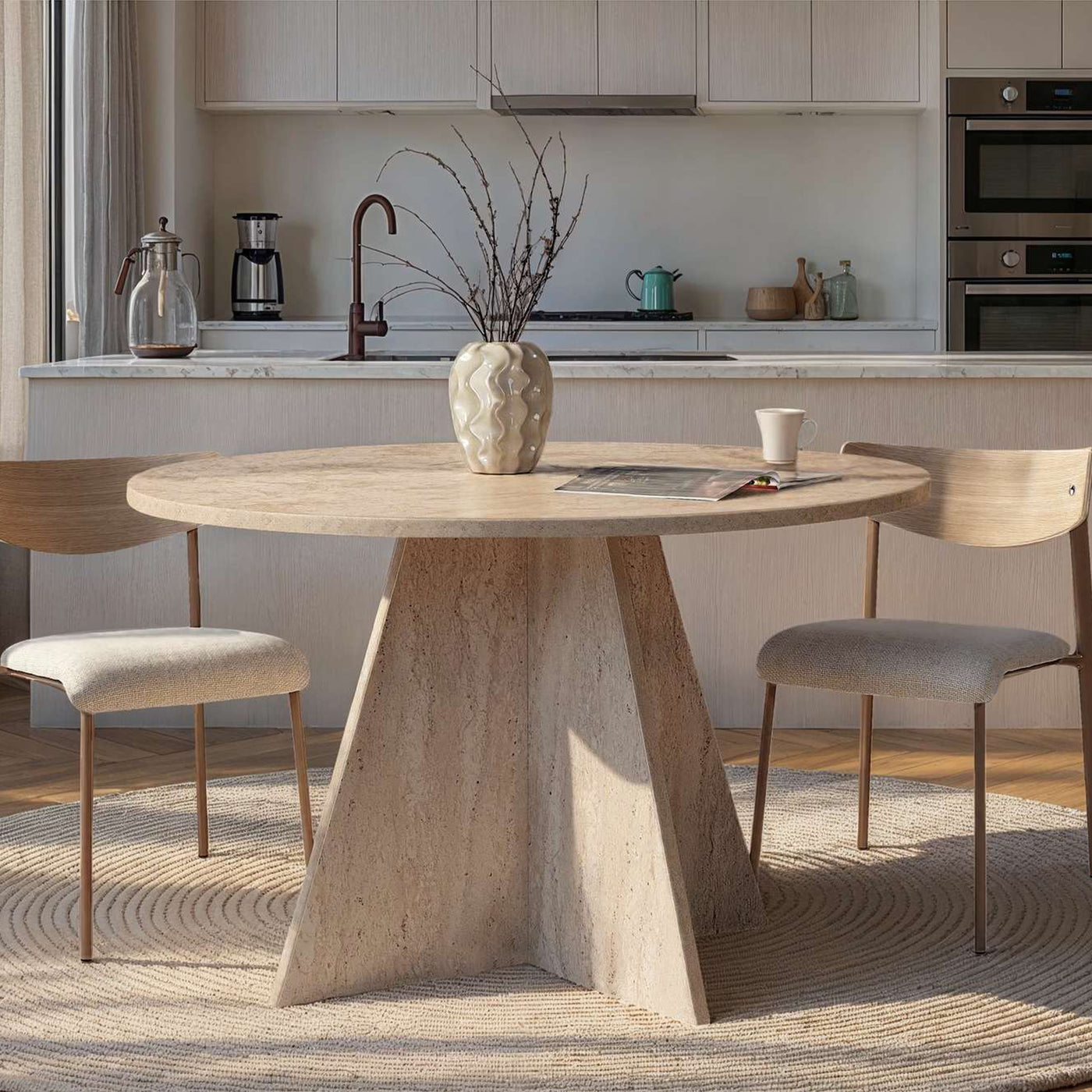 LEYVA Table à manger ronde beige D120 cm